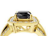 Yellow gold Fancy Black Cushion Cut Halo Diamond Engagement Ring with Pave Split Shank and Four-Prong Setting_4