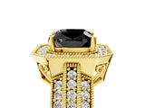 Yellow gold Fancy Black Cushion Cut Halo Diamond Engagement Ring with Pave Split Shank and Four-Prong Setting_5