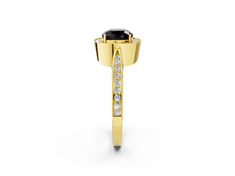 Yellow gold Fancy Black Cushion Cut Halo Diamond Engagement Ring with Split Shank Band and Four-Prong Setting_2