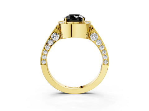 Yellow gold Fancy Black Cushion Cut Halo Diamond Engagement Ring with Split Shank Band and Four-Prong Setting_3