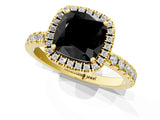Yellow gold Fancy Black Cushion Cut Halo Diamond Pave Band with Prong Setting_1
