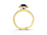 Yellow gold Fancy Black Cushion Cut Halo Diamond Pave Band with Prong Setting_3