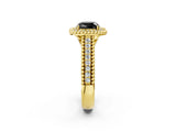 Yellow gold Fancy Black Cushion Cut Halo Diamond Ring with Beaded Split Shank and Four-Prong Setting_2