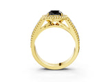 Yellow gold Fancy Black Cushion Cut Halo Diamond Ring with Beaded Split Shank and Four-Prong Setting_3