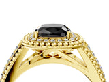 Yellow gold Fancy Black Cushion Cut Halo Diamond Ring with Beaded Split Shank and Four-Prong Setting_4