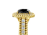 Yellow gold Fancy Black Cushion Cut Halo Diamond Ring with Beaded Split Shank and Four-Prong Setting_5