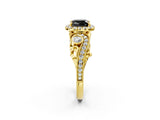 Yellow gold Fancy Black Cushion Cut Halo Diamond Ring with Milgrain and Bezel Accents on a Split Shank Band_14