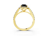 Yellow gold Fancy Black Cushion Cut Halo Diamond Ring with Pavé Band and Three-Prong Setting_3