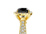 Yellow gold Fancy Black Cushion Cut Halo Diamond Ring with Pavé Band_5