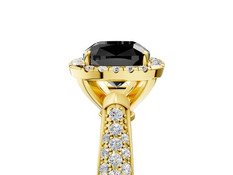 Yellow gold Fancy Black Cushion Cut Halo Diamond Ring with Pavé Band_5