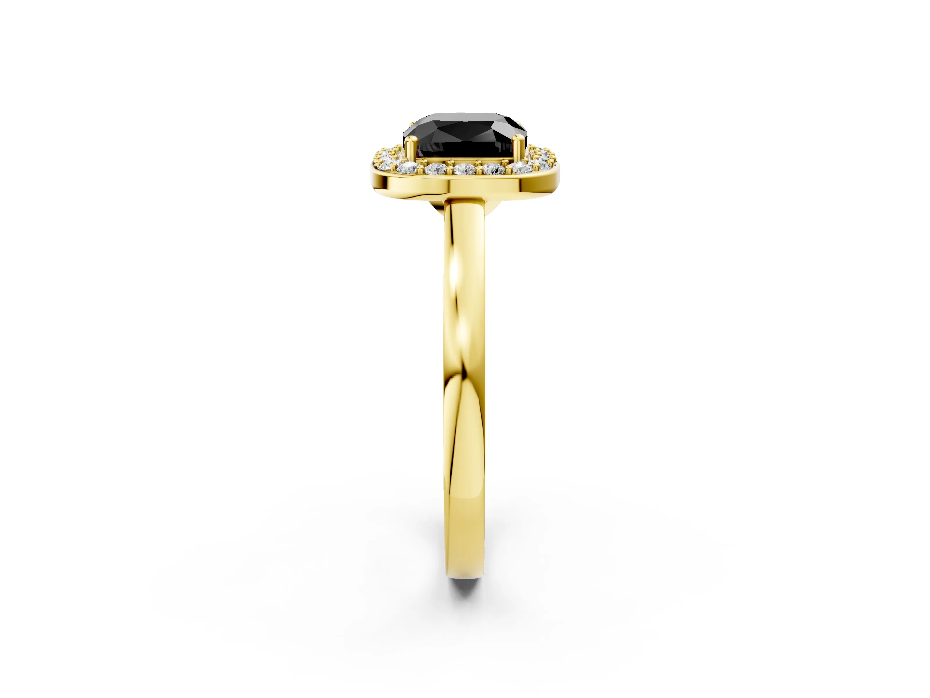 Yellow gold Fancy Black Cushion Cut Halo Diamond Ring with Solitaire Band and Prong Setting_2