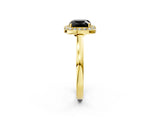 Yellow gold Fancy Black Cushion Cut Halo Diamond Ring with Solitaire Band and Prong Setting_2