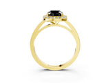 Yellow gold Fancy Black Cushion Cut Halo Diamond Ring with Solitaire Band and Prong Setting_3