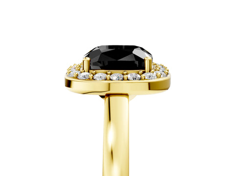 Yellow gold Fancy Black Cushion Cut Halo Diamond Ring with Solitaire Band and Prong Setting_5