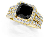 Yellow gold Fancy Black Cushion Cut Halo Diamond Ring with Split Shank and Four-Prong Setting_1
