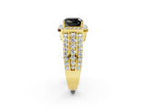 Yellow gold Fancy Black Cushion Cut Halo Diamond Ring with Split Shank and Four-Prong Setting_2