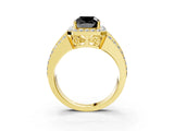 Yellow gold Fancy Black Cushion Cut Halo Diamond Ring with Split Shank and Four-Prong Setting_3