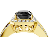 Yellow gold Fancy Black Cushion Cut Halo Diamond Ring with Split Shank and Four-Prong Setting_4