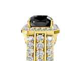 Yellow gold Fancy Black Cushion Cut Halo Diamond Ring with Split Shank and Four-Prong Setting_5