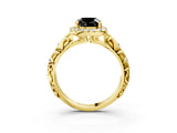 Yellow gold Fancy Black Cushion Cut Halo Diamond Solitaire with Filigree Band and Four-Prong Setting_3