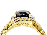 Yellow gold Fancy Black Cushion Cut Halo Diamond Solitaire with Filigree Band and Four-Prong Setting_4