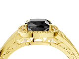 Yellow gold Fancy Black Cushion Cut Halo Diamond Split Shank Ring with Prong Setting_4