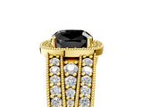 Yellow gold Fancy Black Cushion Cut Halo Diamond Split Shank Ring with Prong Setting_5