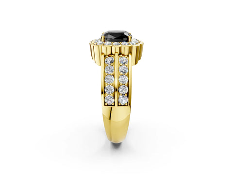 Yellow gold Fancy Black Cushion Cut Halo Diamond Split Shank Ring with Scalloped Prong Setting_2