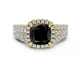 Yellow gold Fancy Black Cushion Cut Halo Pavé Diamond Engagement Ring with Split Shank and Four-Prong Setting_3