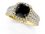 Yellow gold Fancy Black Cushion Cut Halo Pavé Diamond Engagement Ring with Split Shank and Four-Prong Setting_4