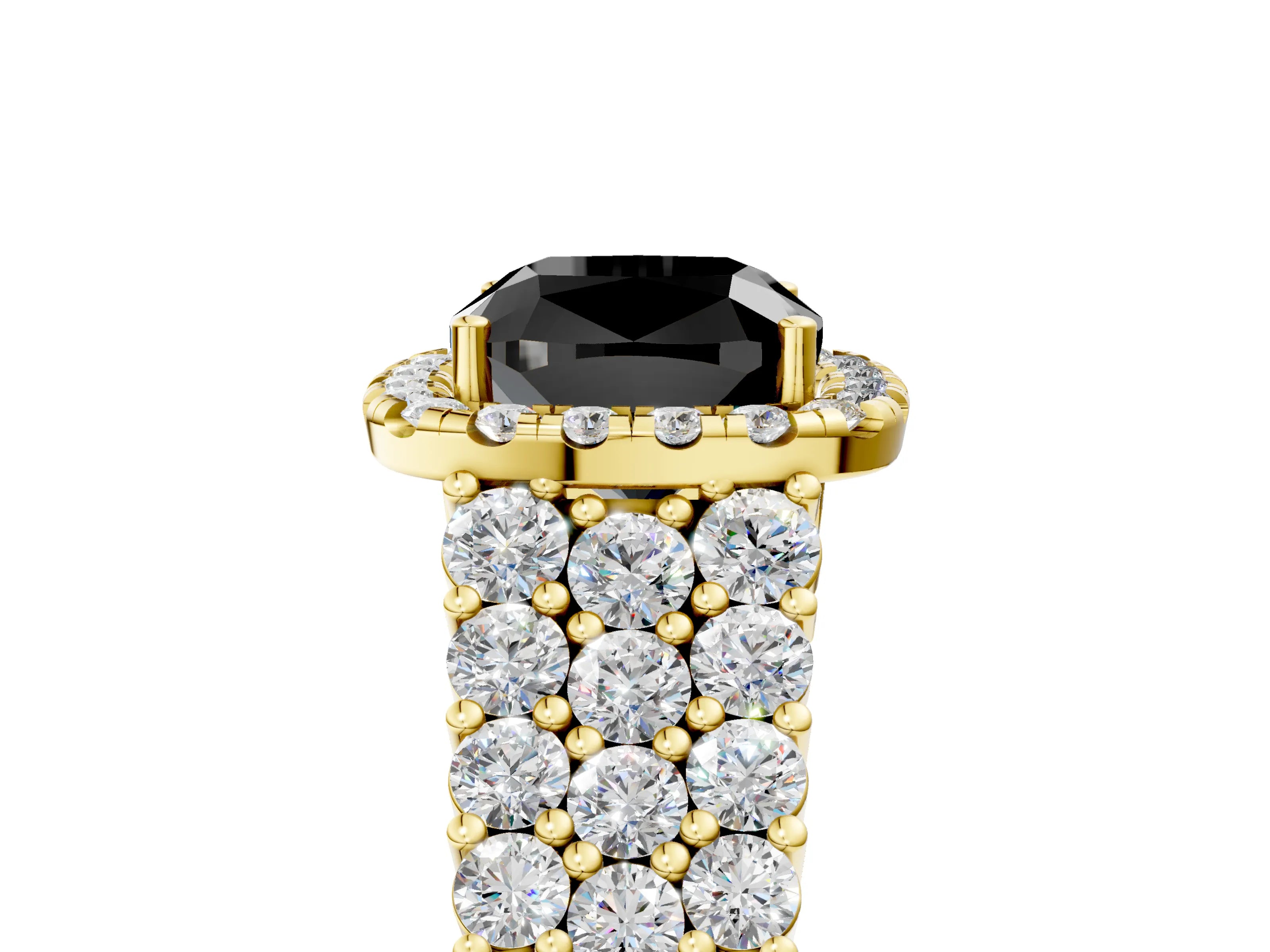 Yellow gold Fancy Black Cushion Cut Halo Pavé Diamond Engagement Ring with Split Shank and Four-Prong Setting_8