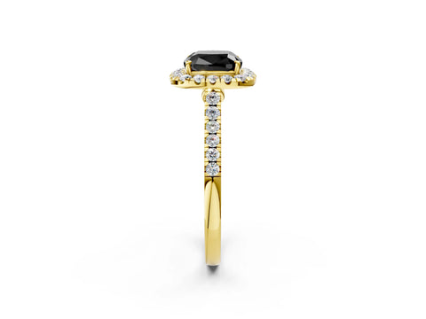 Yellow gold Fancy Black Cushion Cut Halo Pave Diamond Engagement Ring with Four-Prong Setting_2