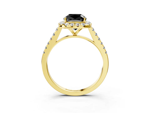 Yellow gold Fancy Black Cushion Cut Halo Pave Diamond Engagement Ring with Four-Prong Setting_3