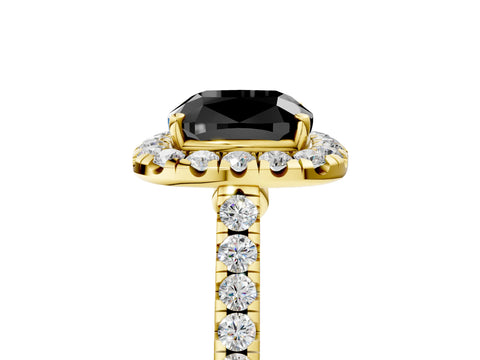 Yellow gold Fancy Black Cushion Cut Halo Pave Diamond Engagement Ring with Four-Prong Setting_5