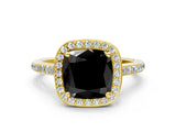 Yellow gold Fancy Black Cushion Cut Halo Round Diamond Pavé Band with Four-Prong Setting_3