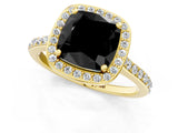Yellow gold Fancy Black Cushion Cut Halo Round Diamond Pavé Band with Four-Prong Setting_4