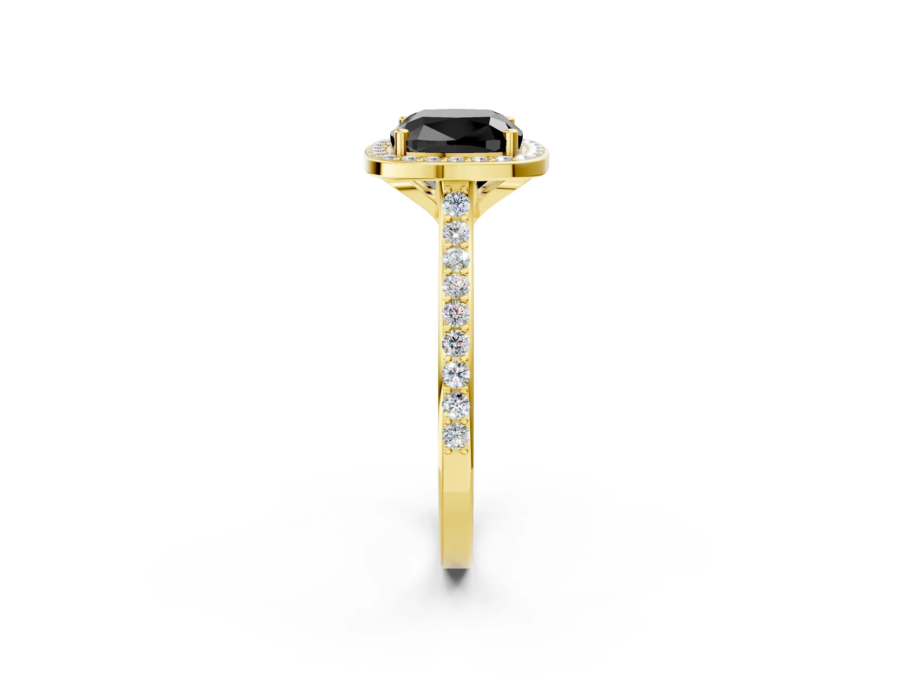 Yellow gold Fancy Black Cushion Cut Halo Round Diamond Pavé Band with Four-Prong Setting_5