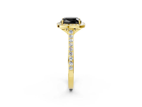 Yellow gold Fancy Black Cushion Cut Halo Round Diamond Pavé Band with Four-Prong Setting_5