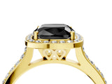 Yellow gold Fancy Black Cushion Cut Halo Round Diamond Pavé Band with Four-Prong Setting_7