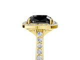 Yellow gold Fancy Black Cushion Cut Halo Round Diamond Pavé Band with Four-Prong Setting_8