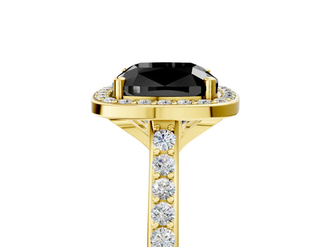 Yellow gold Fancy Black Cushion Cut Halo Round Diamond Pavé Band with Four-Prong Setting_8