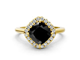 Yellow gold Fancy Black Cushion Cut Halo Round Diamond Solitaire Engagement Ring with Pave Band and Four-Prong Setting_12