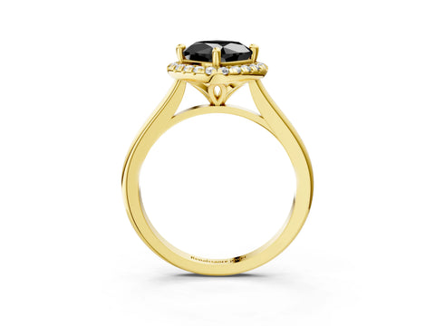 Yellow gold Fancy Black Cushion Cut Halo Round Diamond Solitaire Engagement Ring with Pave Band and Four-Prong Setting_15