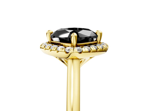 Yellow gold Fancy Black Cushion Cut Halo Round Diamond Solitaire Engagement Ring with Pave Band and Four-Prong Setting_17