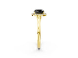 Yellow gold Fancy Black Cushion Cut Halo Round Diamond Solitaire Ring with Pavé Band and Four-Prong Setting_14