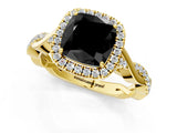 Yellow gold Fancy Black Cushion Cut Halo Twist Band with Four-Prong Setting_1