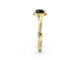 Yellow gold Fancy Black Cushion Cut Halo Twist Band with Four-Prong Setting_2