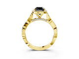 Yellow gold Fancy Black Cushion Cut Halo Twist Band with Four-Prong Setting_3