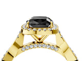 Yellow gold Fancy Black Cushion Cut Halo Twist Band with Four-Prong Setting_4