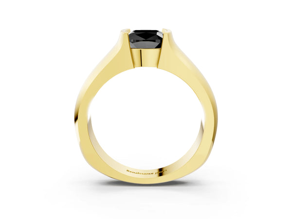 Yellow Gold Cushion Cut Half Bezel Solitaire Engagement Ring Setting for Black Center